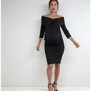 ASOS Maternity Pleated Deep Bardot Dress in Scuba Ponte size 4 (US S)